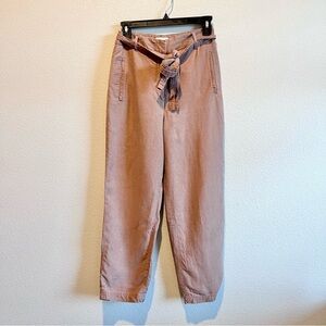 Aritzia Wilfred Cauchy Linen Blend High Rise Belted Cropped Pants Brown Size 4